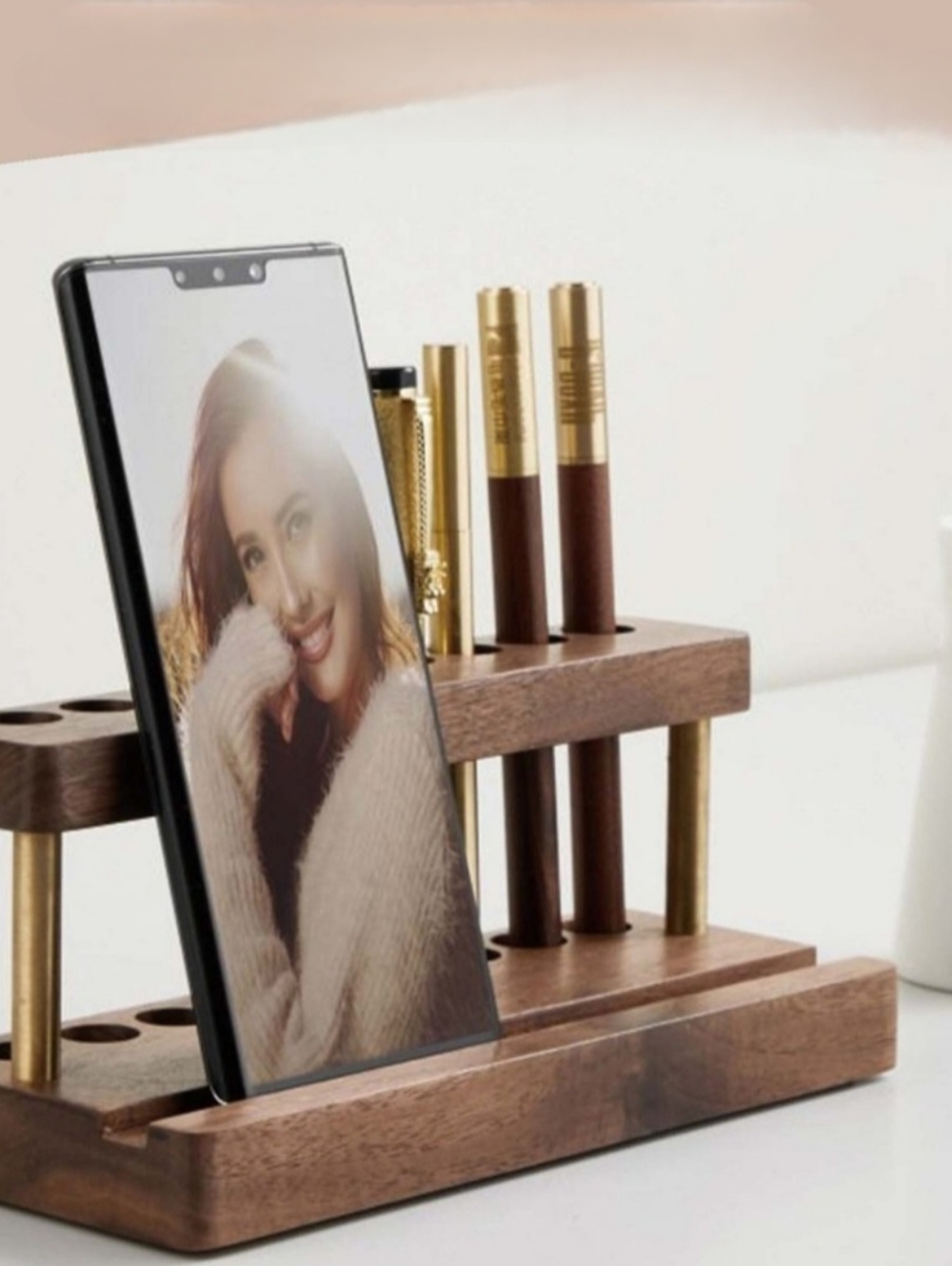 Multi-Slot Wooden Organizer Rack in Brown